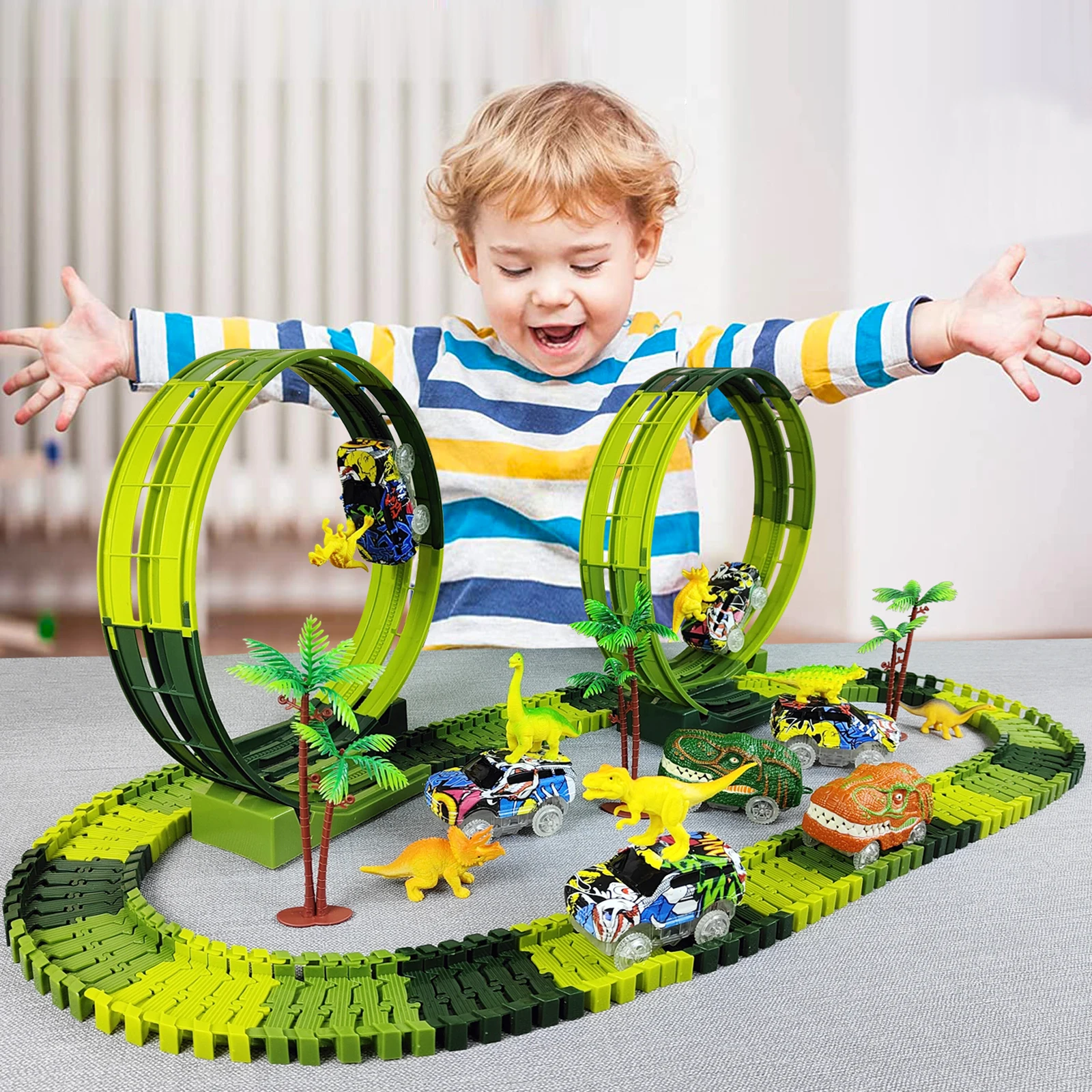 Electric Dinosaur Flexible Track Toy Set – Bendable Race Track with Light-Up Ca - Image 6