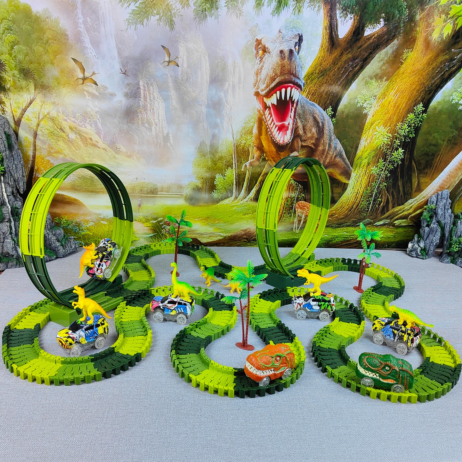 Electric Dinosaur Flexible Track Toy Set – Bendable Race Track with Light-Up Ca - Image 4