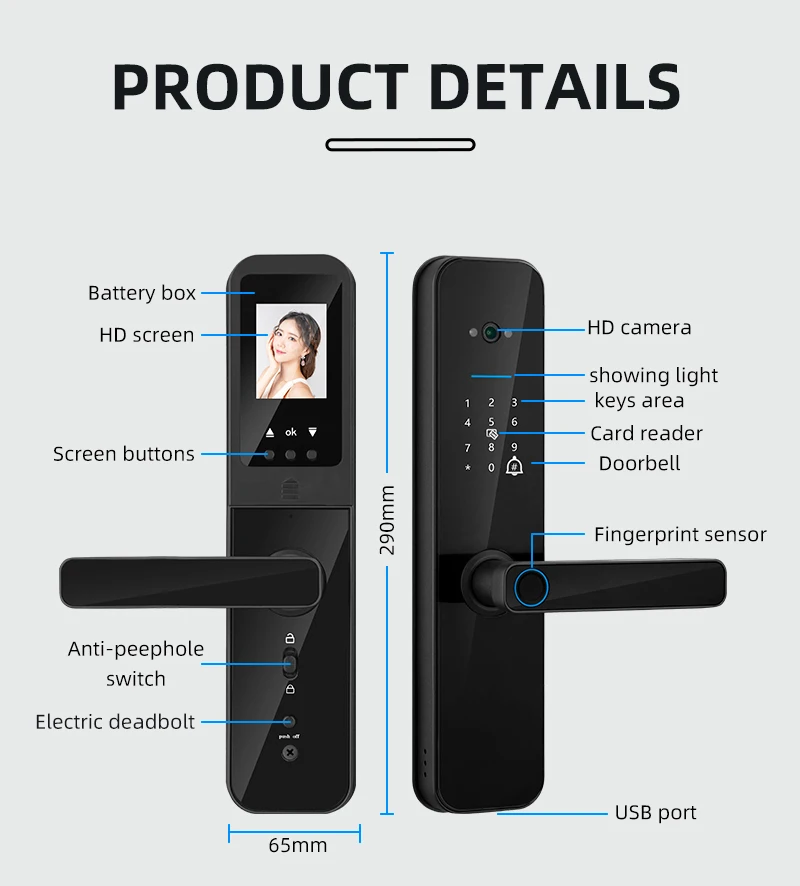 Smart Fingerprint Door Lock with Camera – WiFi Digital Lock with Indoor Display - Image 5