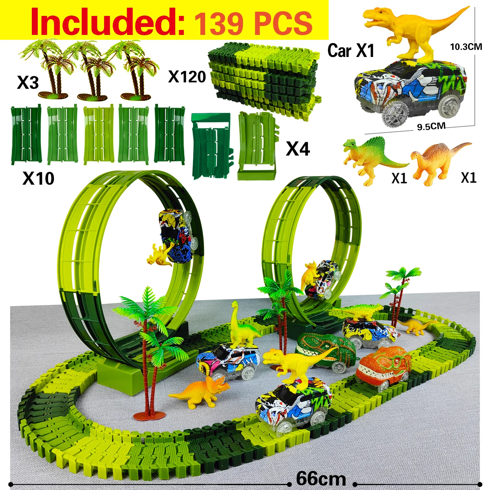 Electric Dinosaur Flexible Track Toy Set – Bendable Race Track with Light-Up Ca - Image 10