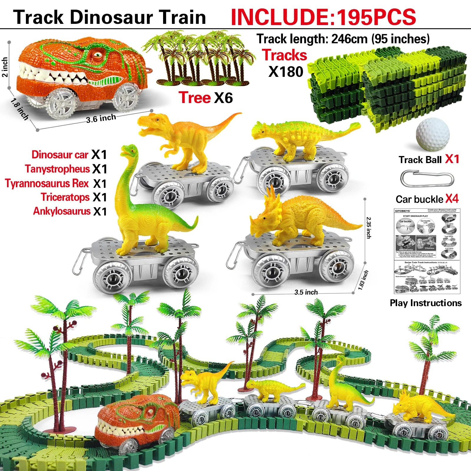 Electric Dinosaur Flexible Track Toy Set – Bendable Race Track with Light-Up Ca - Image 9