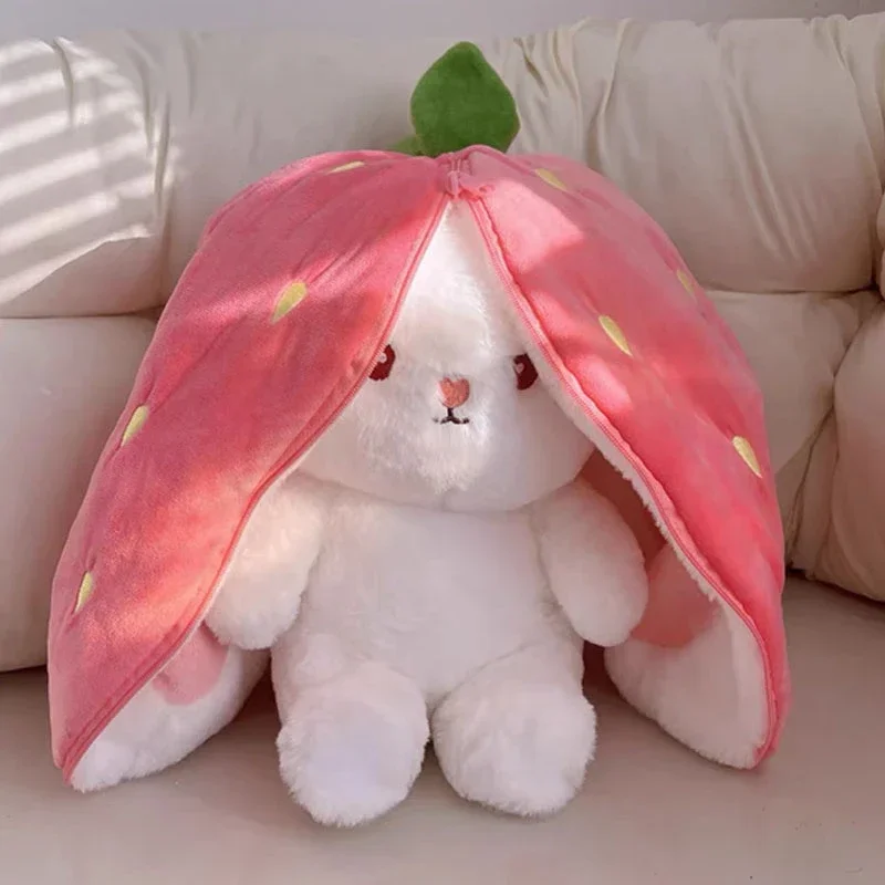 Cute Bunny Plush Toy – Strawberry & Carrot Rabbit Stuffed Doll for Kids - Image 3
