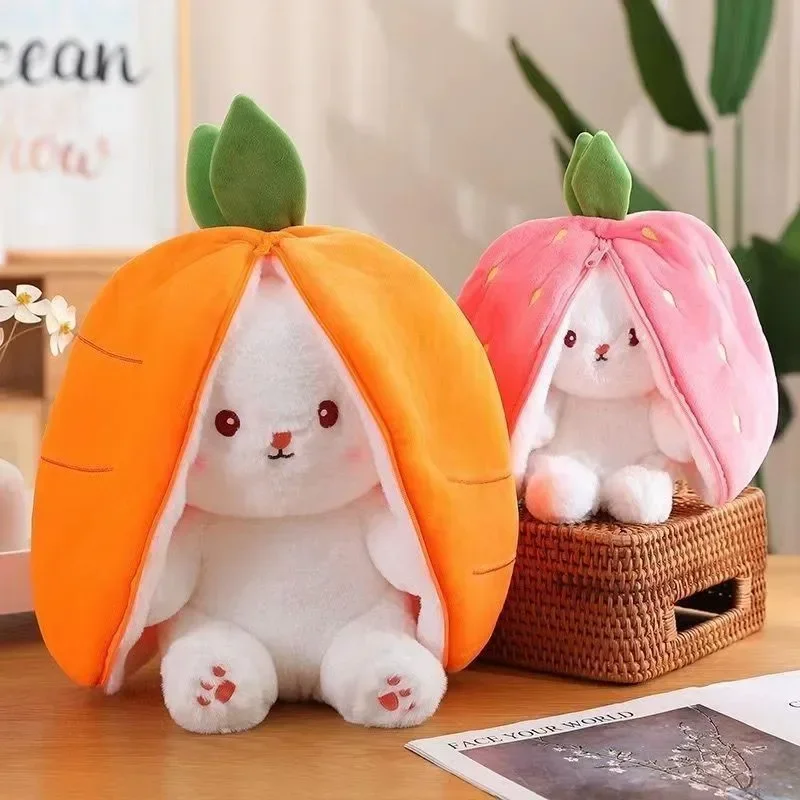 Cute Bunny Plush Toy – Strawberry & Carrot Rabbit Stuffed Doll for Kids - Image 5