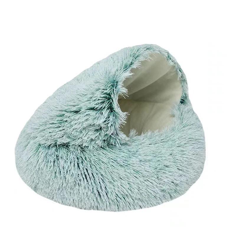 Round Plush Pet Bed with Cover – Warm Calming Cat & Small Dog Sleeping Cave - Image 7