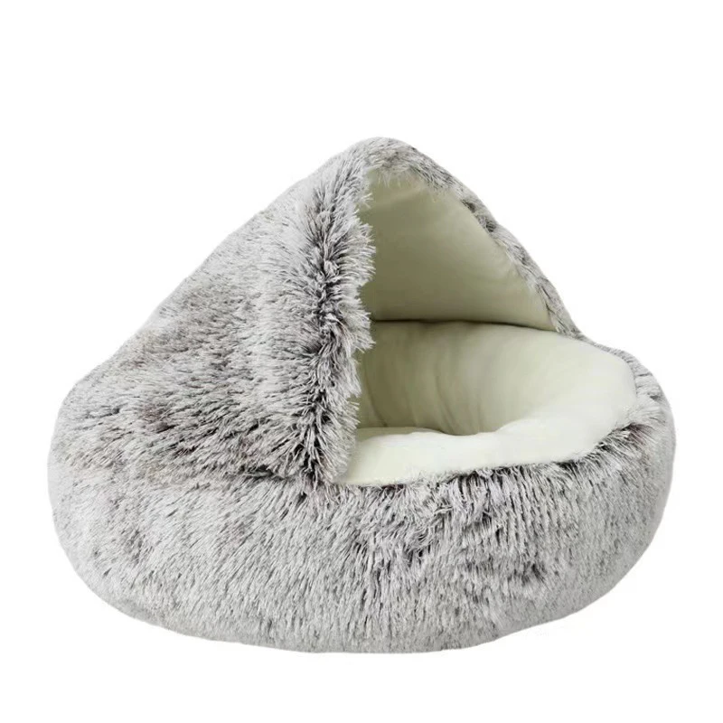 Round Plush Pet Bed with Cover – Warm Calming Cat & Small Dog Sleeping Cave - Image 9