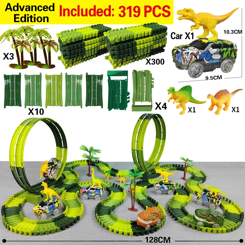 Electric Dinosaur Flexible Track Toy Set – Bendable Race Track with Light-Up Ca - Image 11