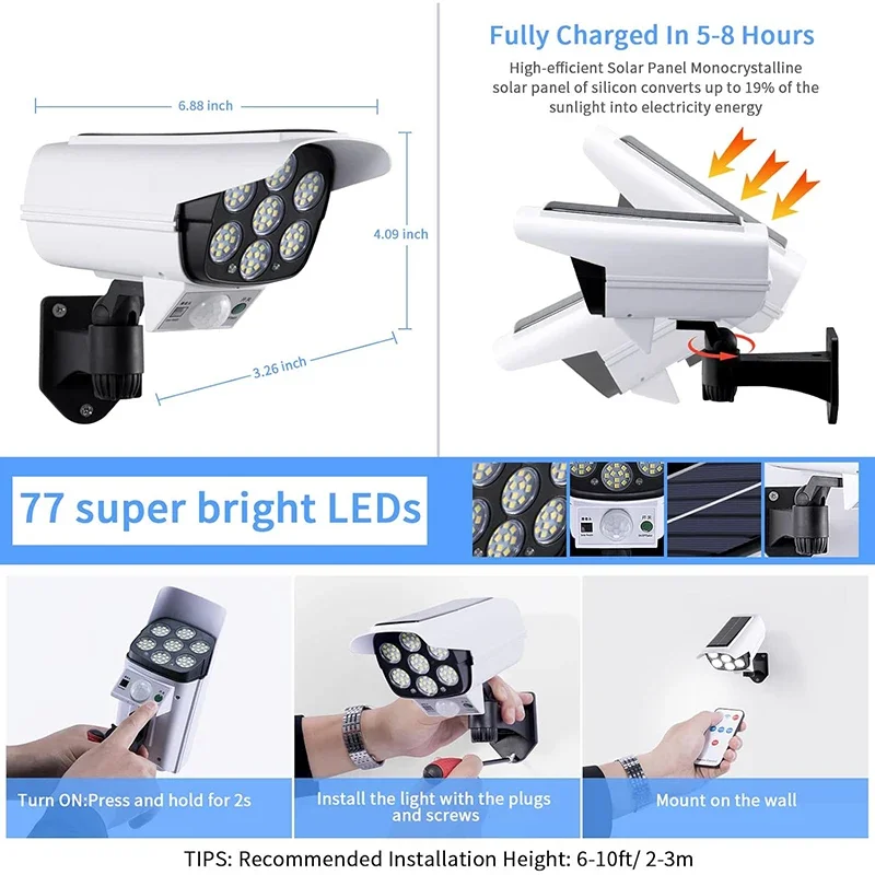 Solar LED Security Light with Dummy Camera – Motion Sensor Outdoor Night Light, IP65 Waterproof - Image 5