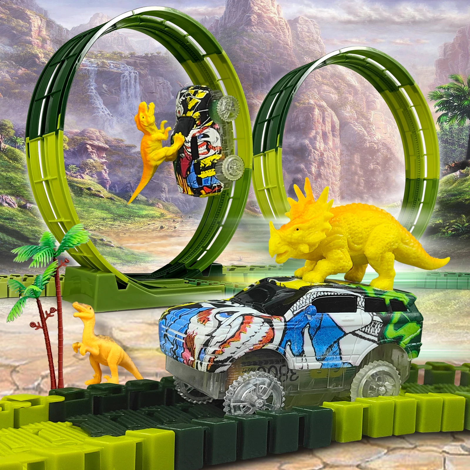 Electric Dinosaur Flexible Track Toy Set – Bendable Race Track with Light-Up Ca - Image 2