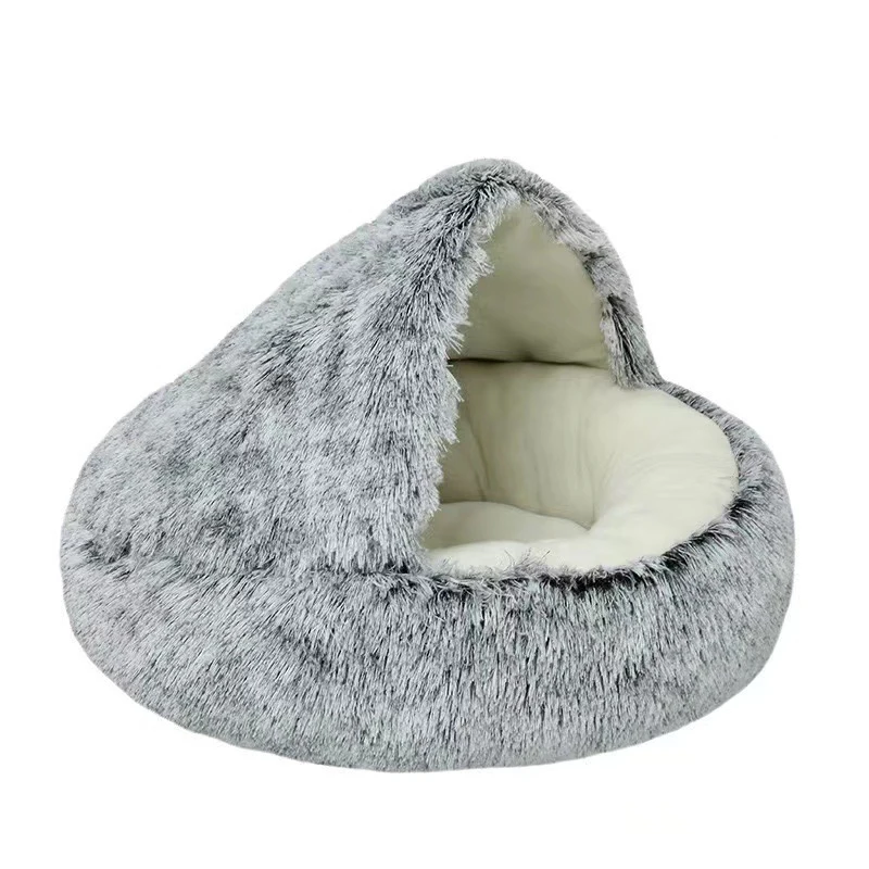 Round Plush Pet Bed with Cover – Warm Calming Cat & Small Dog Sleeping Cave - Image 10